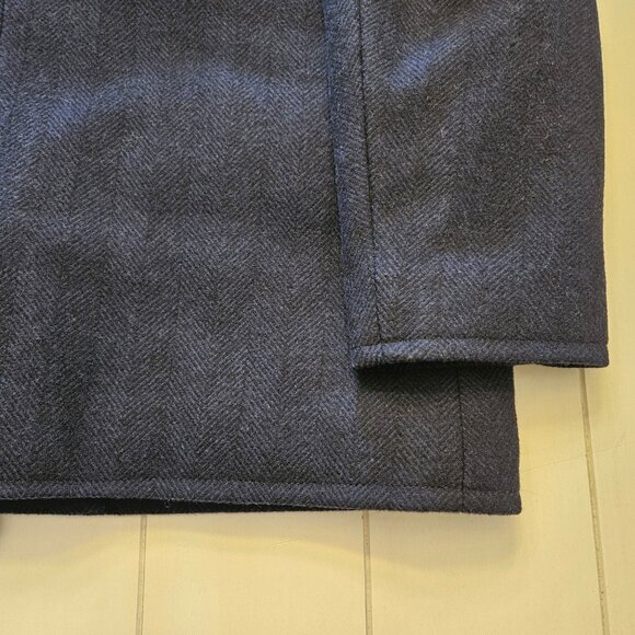 J. Crew Men's Navy Herringbone Double Breasted Wool Blend Pea Coat XLarge - Picture 11 of 11